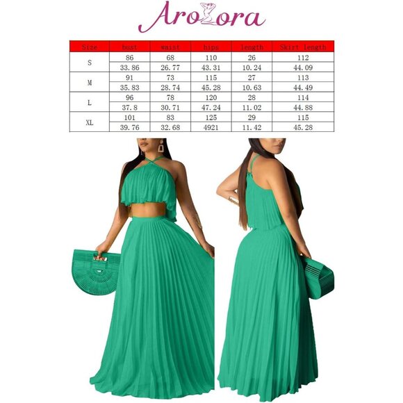 Women's Chiffon Two Piece Maxi Dress Set Sleeveless Crop Top Flowy Skirt - Picture 3 of 3